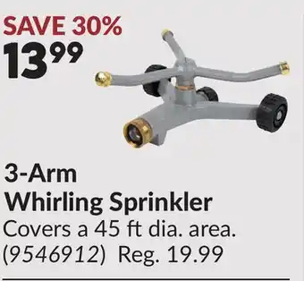 Princess Auto 3-Arm Whirling Sprinkler offer