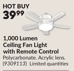 Princess Auto 1,000 Lumen Ceiling Fan Light with Remote Control offer