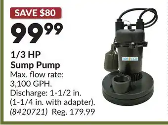 Princess Auto 1/3 HP Sump Pump offer