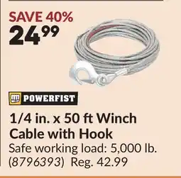 Princess Auto 1/4 in. x 50 ftWinch Cable with Hook offer