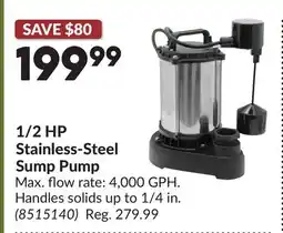 Princess Auto 1/2 HP Stainless-Steel Sump Pump offer