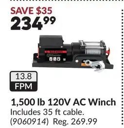 Princess Auto 1,500 lb 120V AC Winch offer