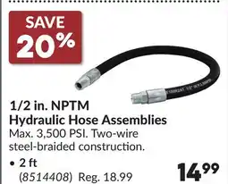 Princess Auto 1/2 in. NPTM Hydraulic Hose Assemblies 2 ft offer