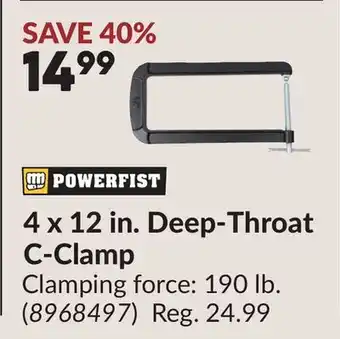 Princess Auto 4 x 12 in. Deep-Throat C-Clamp offer