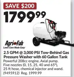 Princess Auto 2.5 GPM @ 3,000 PSI Tow-Behind Gas Pressure Washer with 60 Gallon Tank offer