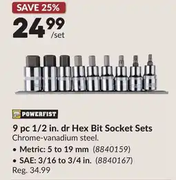 Princess Auto 9 pc 1/2 in. dr Hex Bit Socket Sets offer