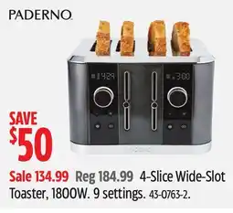 Canadian Tire Paderno 4-Slice Wide-Slot Toaster offer