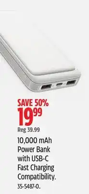 Canadian Tire Bluehive 10,000 mAh Power Bank with USB-C Fast Charging Compatibility offer