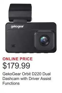 Costco GekoGear Orbit D220 Dual Dashcam with Driver Assist Functions offer