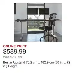 Costco Bestar Upstand 76.2 cm x 182.9 cm (30 in. x 72 in.) Height Adjustable Desk with Dual Monitor Arm offer