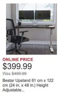 Costco Bestar Upstand 61 cm x 122 cm (24 in. x 48 in.) Height Adjustable Desk with Dual Monitor Arm offer