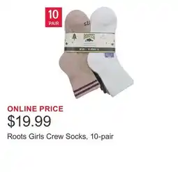 Costco Roots Girls Crew Socks, 10-pair offer