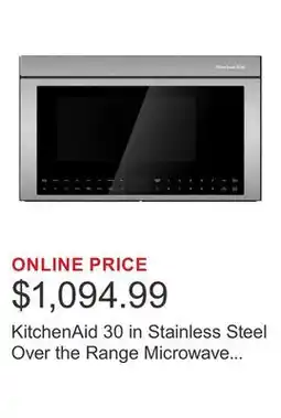 Costco KitchenAid 30 in Stainless Steel Over the Range Microwave Multifunction Oven with Air Fry , 400 CFM offer