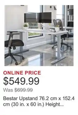 Costco Bestar Upstand 76.2 cm x 152.4 cm (30 in. x 60 in.) Height Adjustable Desk with Dual Monitor Arm offer
