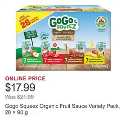 Costco Gogo Squeez Organic Fruit Sauce Variety Pack, 28 × offer