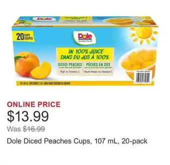 Costco Dole Diced Peaches Cups, 107 mL, 20-pack offer