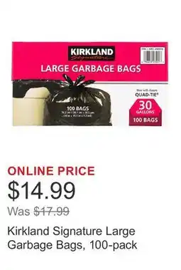Costco Kirkland Signature Large Garbage Bags, 100-pack offer