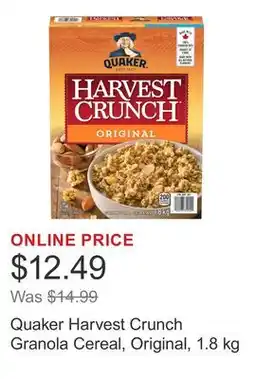 Costco Quaker Harvest Crunch Granola Cereal, Original offer