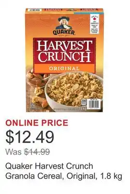 Costco Quaker Harvest Crunch Granola Cereal, Original offer