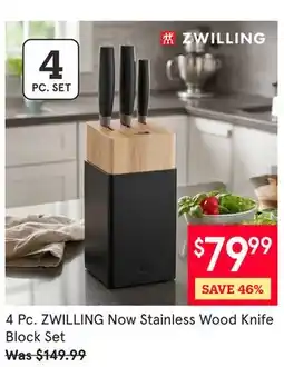 Kitchen Stuff Plus 4 Pc. ZWILLING Now Stainless Wood Knife Block Set offer