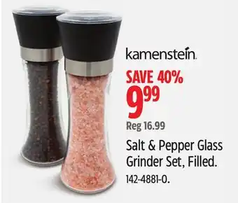 Canadian Tire Kamenstein Salt & Pepper Glass Grinder Set, Filled offer