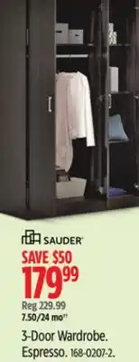 Canadian Tire Sauder 3-Door Wardrobe. Espresso offer