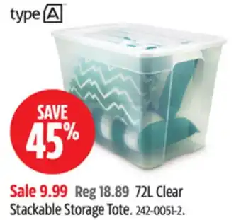 Canadian Tire type A 72L Clear Stackable Storage Tote offer