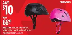 Canadian Tire Venture Bike Helmet. Infant, child, youth and adult sizes. Assorted colours offer