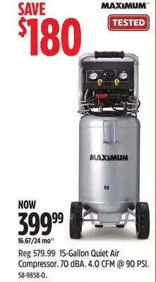 Canadian Tire MAXIMUM 15-Gallon Quiet Air Compressor offer