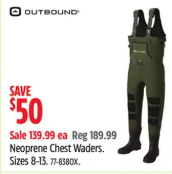 Canadian Tire Outbound Neoprene Chest Waders. Sizes 8-13 offer