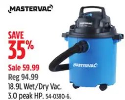 Canadian Tire Mastervac 18.9L Wet/Dry Vac. 3.0 peak HP offer
