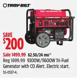 Canadian Tire Troy-bilt 9300W/11600W Tri-Fuel Generator with CO Alert offer