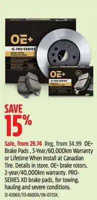 Canadian Tire OE+ Brake Pads offer