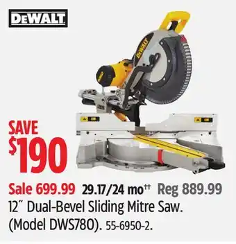 Canadian Tire DEWALT 12˝ Dual-Bevel Sliding Mitre Saw offer