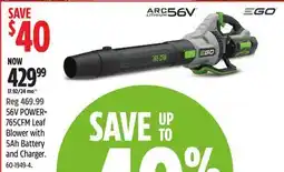 Canadian Tire 56V POWER+ 765CFM Leaf Blower with 5Ah Battery and Charger offer