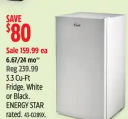 Canadian Tire 3.3 Cu-Ft Fridge, White or Black. ENERGY STAR rated offer