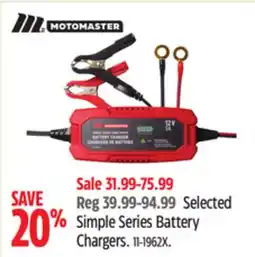Canadian Tire MotoMaster Selected Simple Series Battery Chargers offer