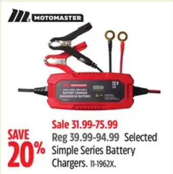Canadian Tire MotoMaster Selected Simple Series Battery Chargers offer
