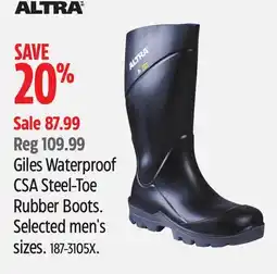 Canadian Tire ALTRA Giles Waterproof CSA Steel-Toe Rubber Boots offer