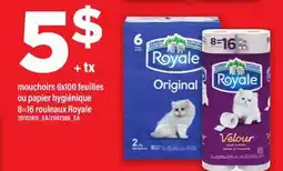 Maxi MOUCHOIRS 6X100 FEUILLES OU PAPIER HYGIÉNIQUE 8=16 ROULEAUX ROYALE offer