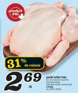 Marché Richelieu POULET ENTIER FRAIS | FRESH WHOLE CHICKEN, ECONOMIC PACK offer