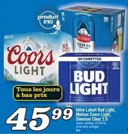 Marché Richelieu BIÈRE LABATT BUD LIGHT, MOLSON COORS LIGHT, SLEEMAN CLEAR 2.0 | BEER offer