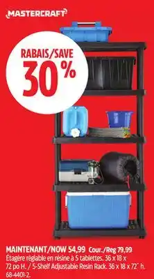 Canadian Tire Mastercraft 5-Shelf Adjustable Resin Rack offer