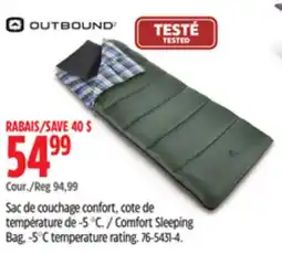 Canadian Tire Outbound Comfort Sleeping Bag, -5°C temperature rating offer