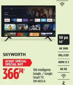 Canadian Tire SKYWORTH Google Smart TV, 50˝, 4K UHD, LED, HDMI x 3, 60 HZ offer