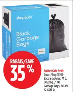 Canadian Tire Simplicité 74L Garbage Bags offer