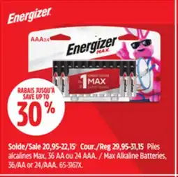 Canadian Tire Energizer Max Alkaline Batteries, 36/AA or 24/AAA offer