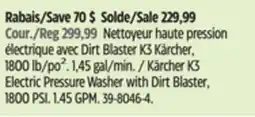 Canadian Tire Kärcher K3 Electric Pressure Washer with Dirt Blaster, 1800 PSI. 1.45 GPM offer