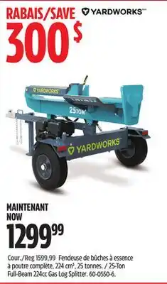 Canadian Tire Yardworks 25-Ton Full-Beam 224cc Gas Log Splitter offer