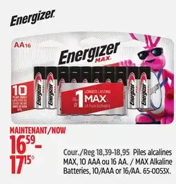 Canadian Tire Energizer MAX Alkaline Batteries, 10/AAA or 16/AA offer